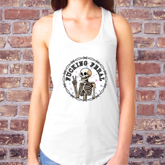 None Tops - Feral Skeleton Funny Humor Sarcastic Women’s Tank Top